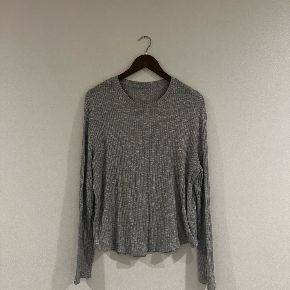 American Eagle Outfitters Gray Ribbed Long-Sleeve Tee